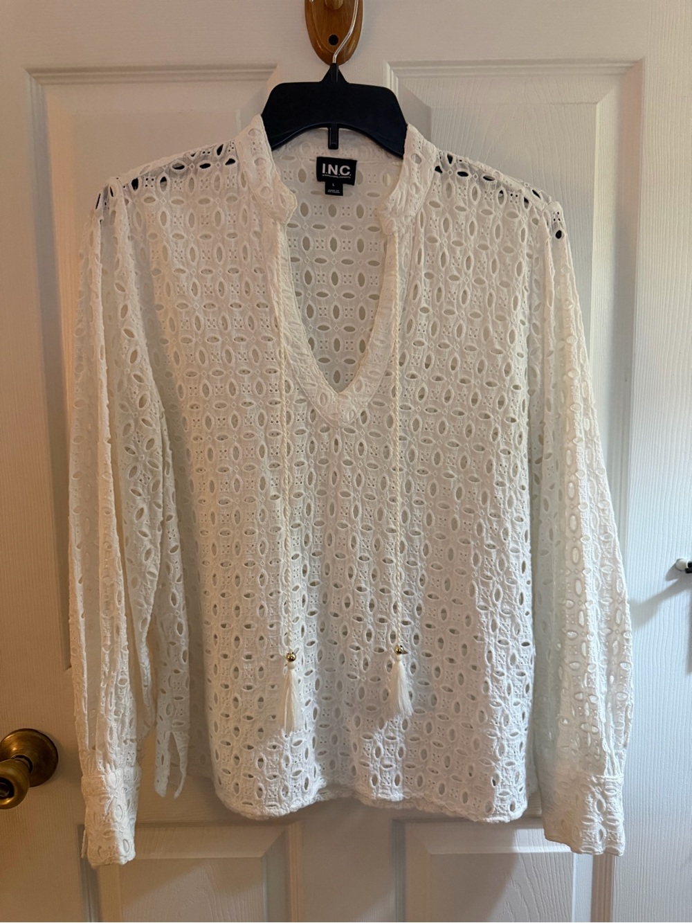INC International Concepts White Eyelet V-Neck Tunic Top